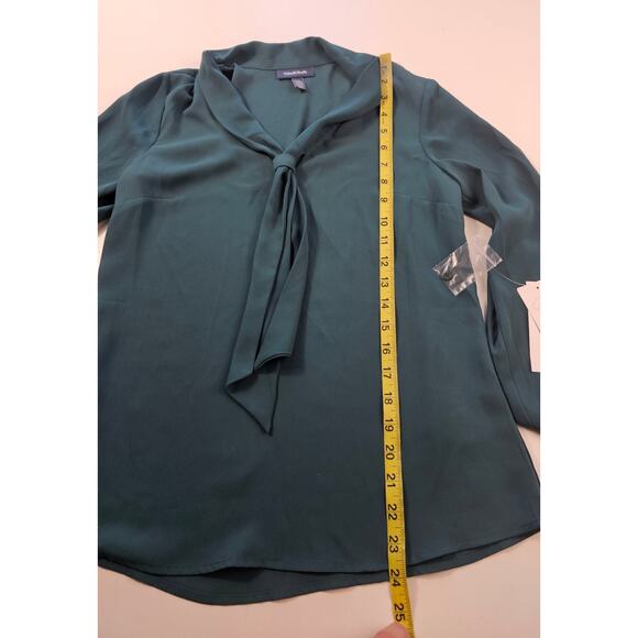 NWT modcloth XS recycled polyester business career casual frill collar green top - Picture 7 of 7